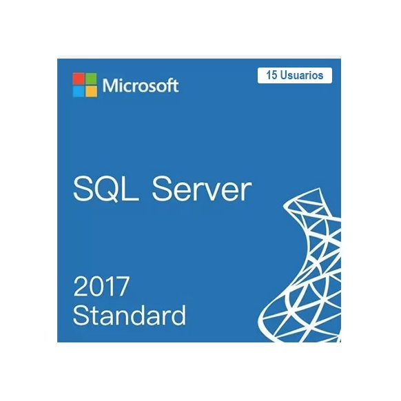 Licencia digital para descarga de Microsoft SQL Server 2017 Estándar para 15 Usuarios Licencia para 2 núcleos